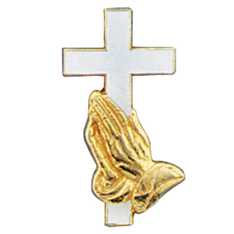 Autom Cross & Praying Hands Gold Plated Lapel Pin - Image 1